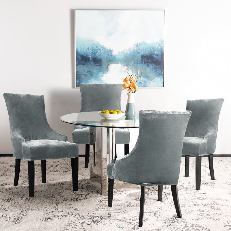 Lellen Velvet Stretch Wingback Chair Cover Slipcover - Reusable Protector Cover for Dining Room Banquet Home Decor etc Machine Washable Hand Washable (Charcoal Grey, 1PC) - Image 2